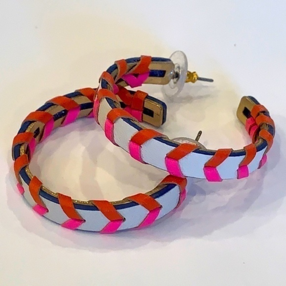 Stella and Dot corset leather hoops pink orange